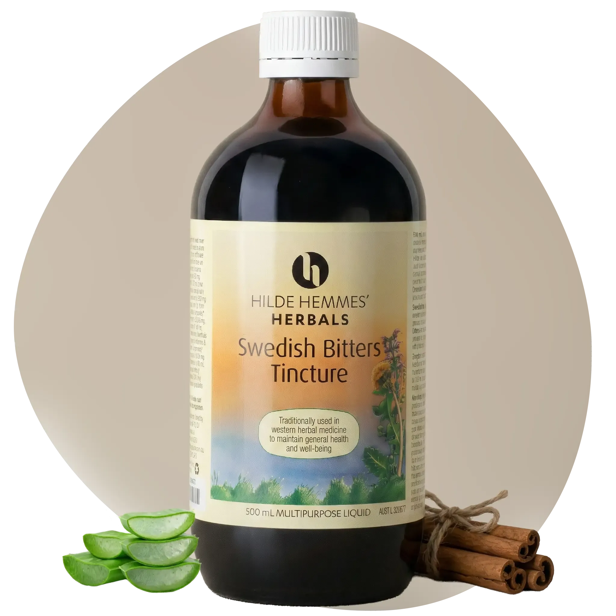 Hilde Hemmes Swedish Bitters bottle on a warm kitchen benchtop